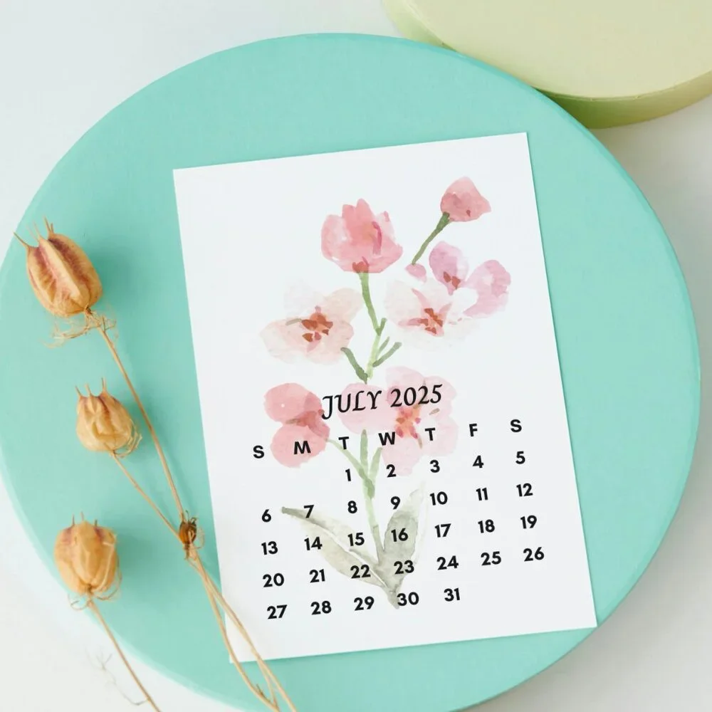 NEW 2025 Floral Watercolors Desk Calendar Cards - 5x7 Calendar Card Refills
